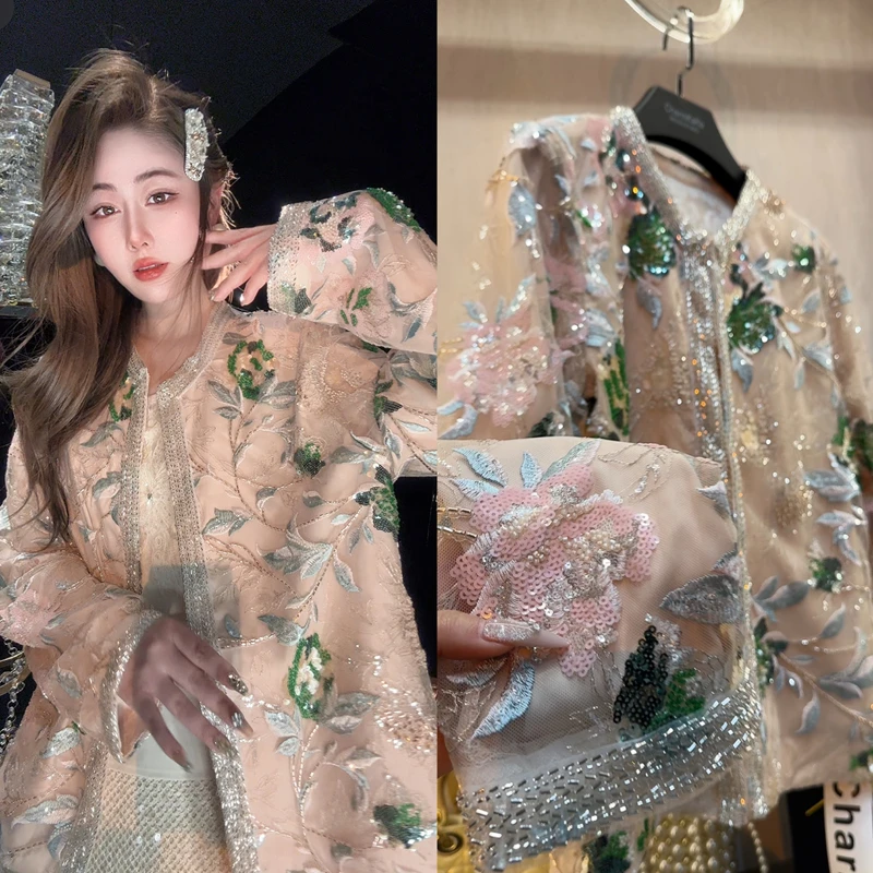 【绿苔隐花】62189重工串珠牡丹花朵钩花国风上衣