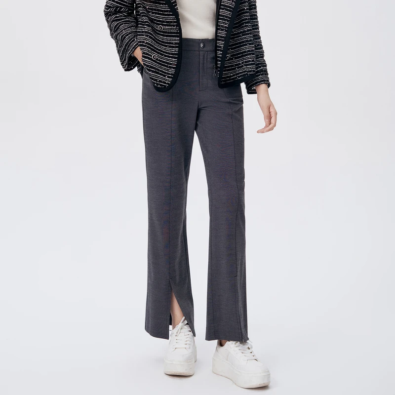 BuouBuou塑型裤商场同款法式微弹高腰开衩微喇针织裤女BLAD084