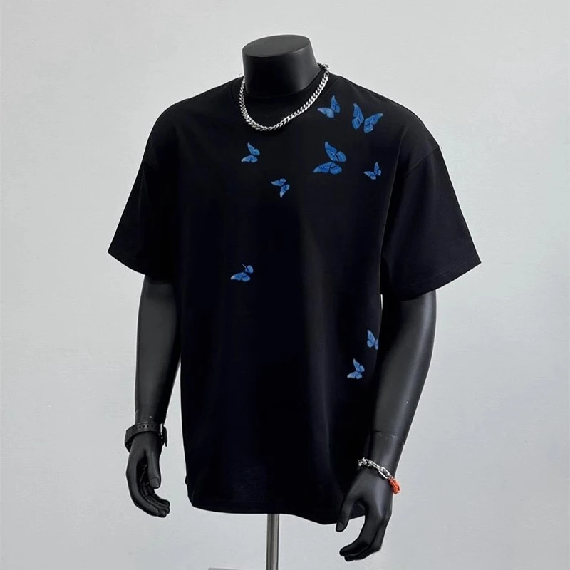 特大码男士微胖t恤短袖美式痞帅重磅纯棉印花轻奢街头圆领半袖