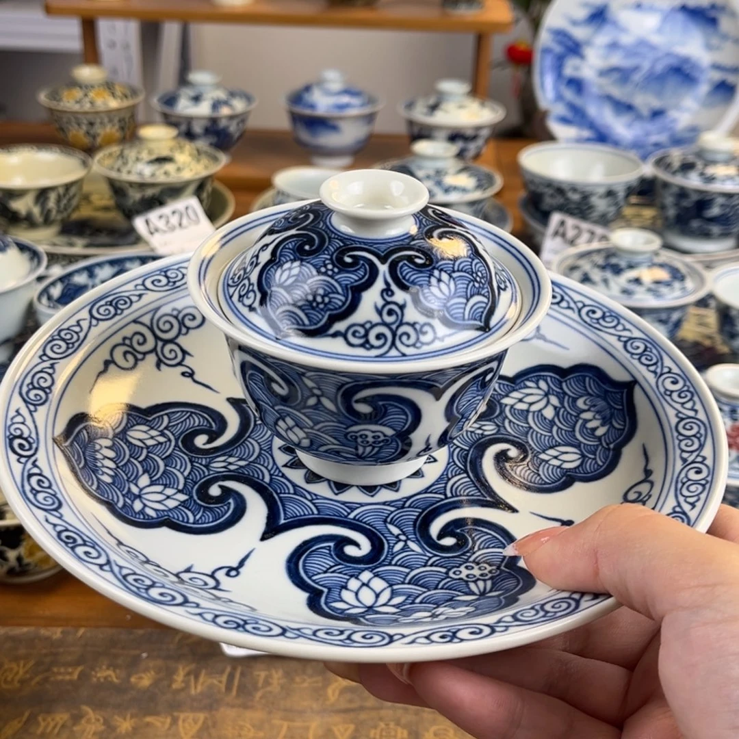 亦***木海水花全品盖碗微瑕壶承