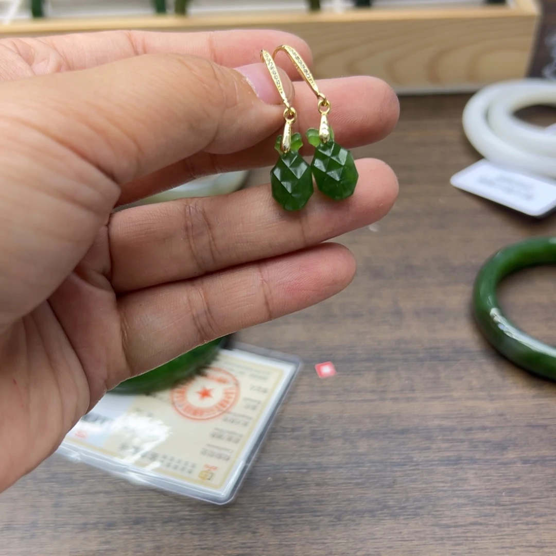 和田玉银S925镶嵌耳饰945