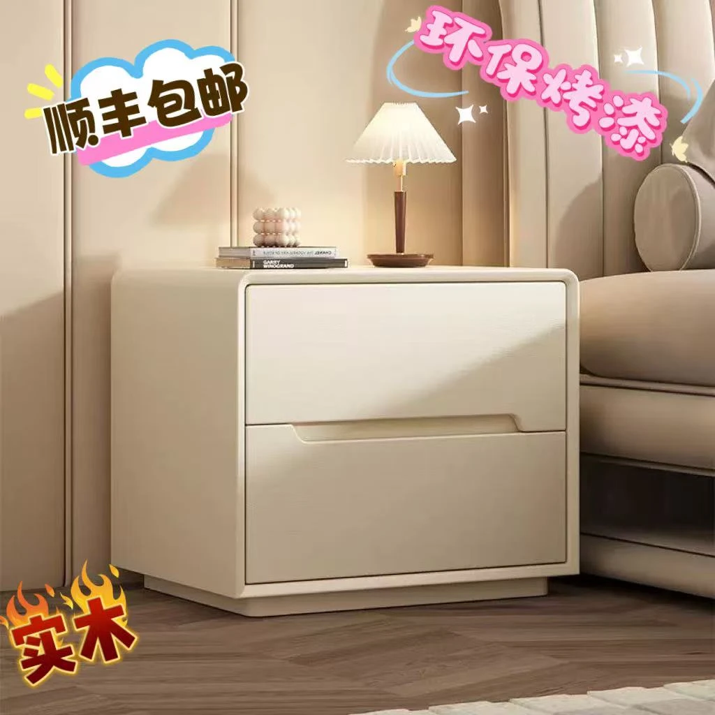 实木烤漆床头柜极简风2025新款简约现代卧室小型免安装床边收纳柜