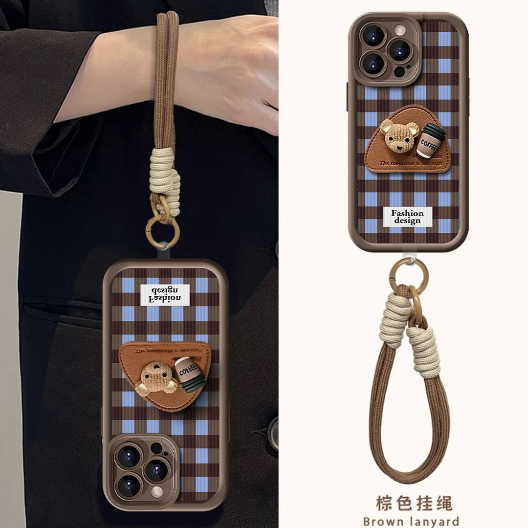 咖啡小熊支架挂绳适用iPhone15苹果16手机壳华为p70vivoppo小米14