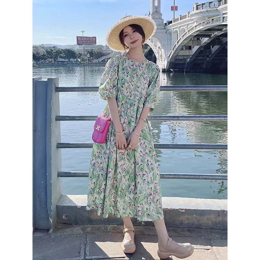 法式复古连衣裙女高级感夏季2025新款宽松甜美碎花裙搭配polo衫