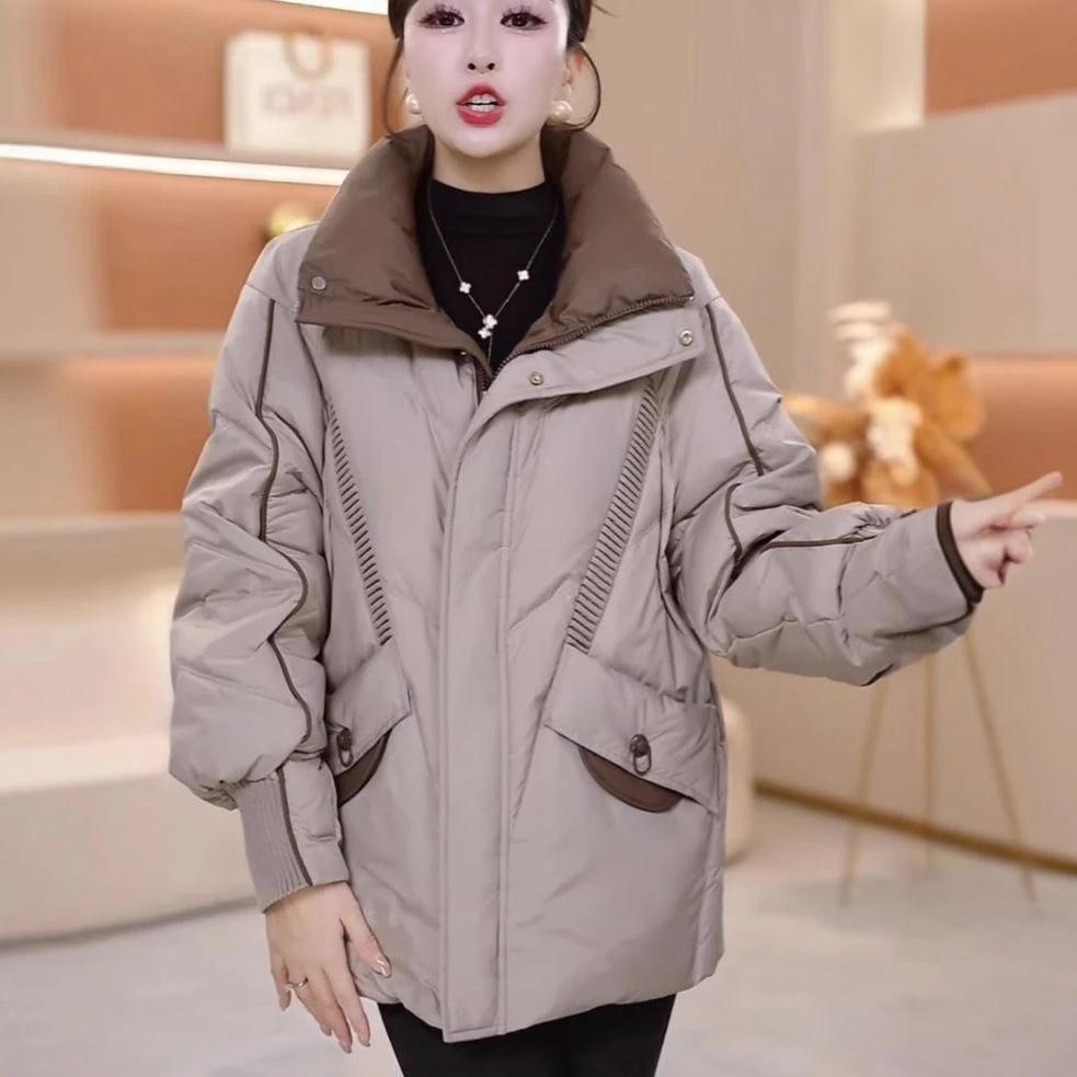 翻领纯色气质保暖时尚加厚羽绒服新款宽松2025年冬季减龄优雅大方