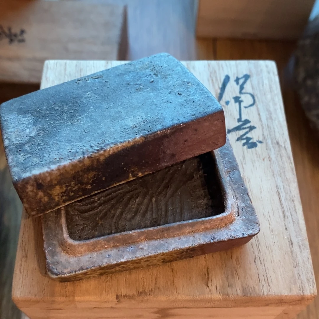 瓷片备前烧香盒呀