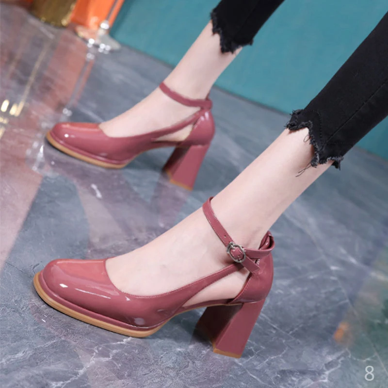 漆皮防水台女鞋夏季新款粗跟单鞋真皮一字扣高跟凉鞋洛丽塔风格
