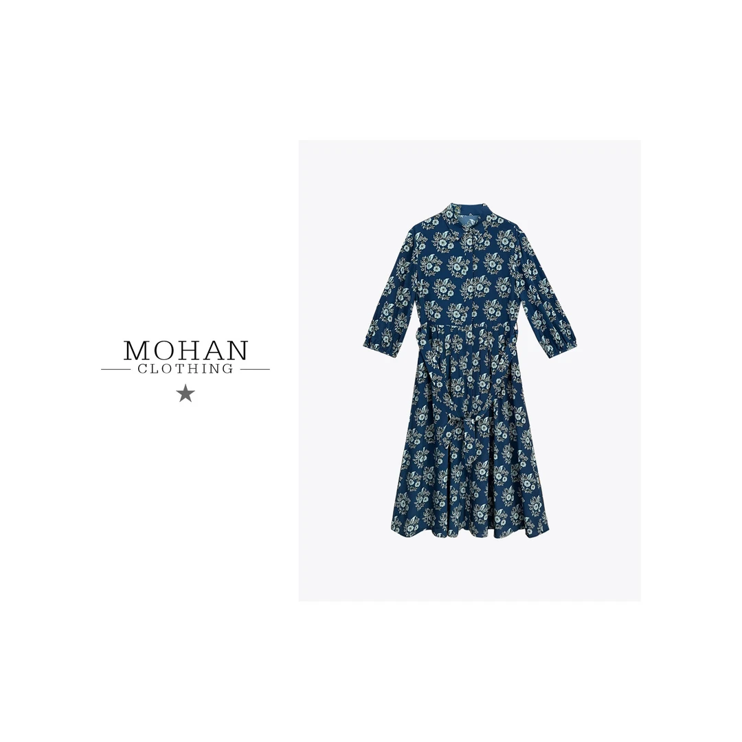 CLOTHING/墨含高奢时尚潮流气质舒适碎花百搭桑蚕丝连衣裙WJ630