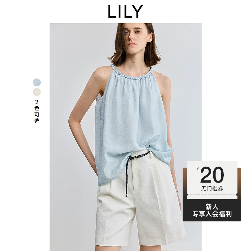 LILY2025夏新款莱赛尔混纺度假风百搭吊带背心女上衣125209C8904