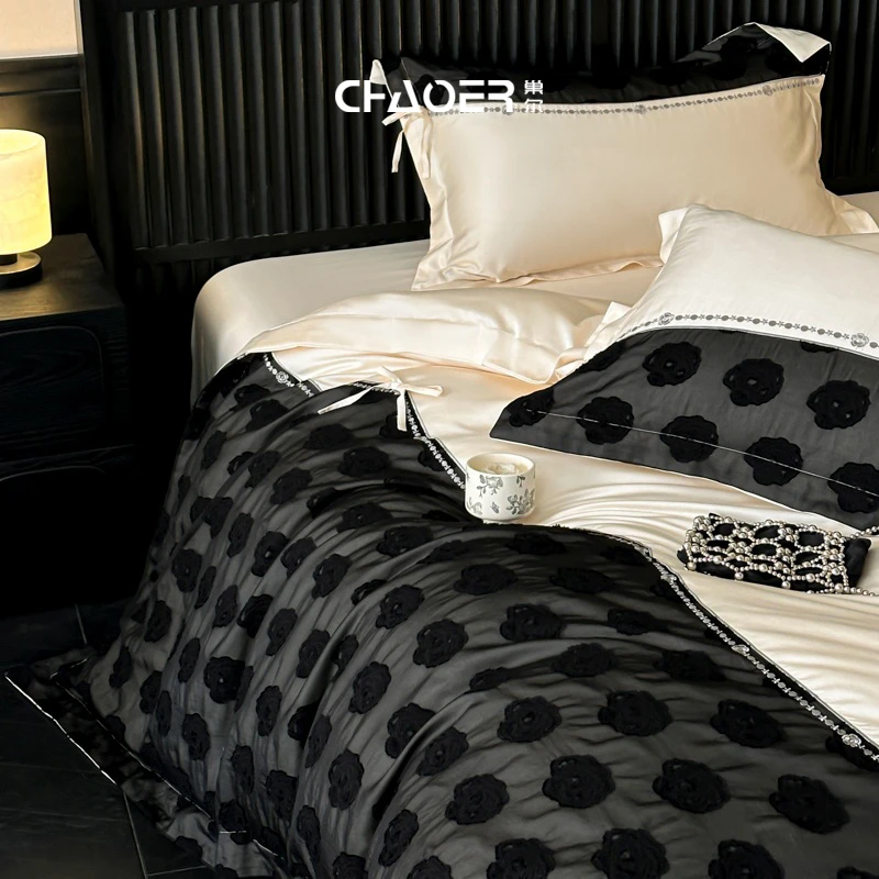 巢尔【半亩山茶】天丝棉四件套全棉法式轻奢高级感床单被套床上用品