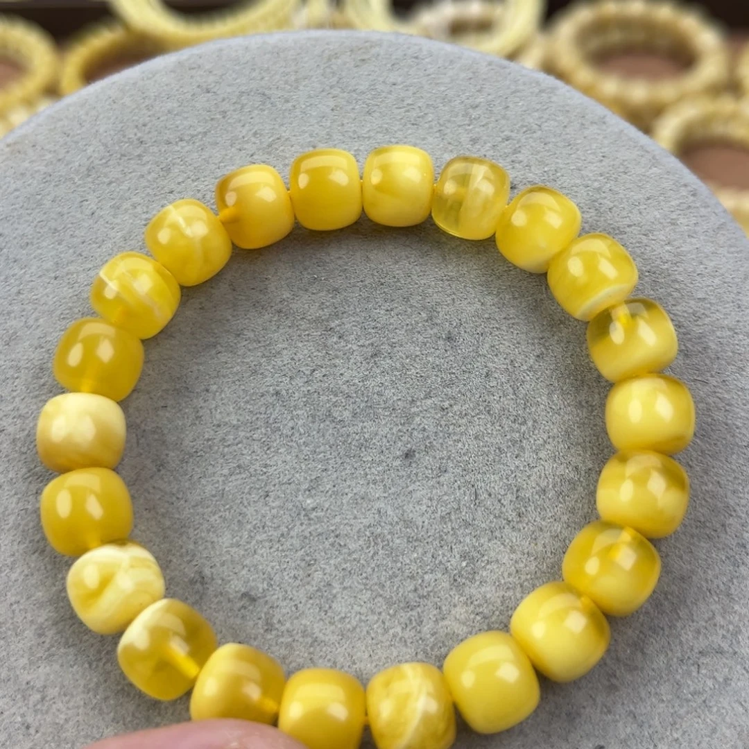 蜜蜡未镶嵌手串纯天然俄料金白9.5*8.5腕口16+