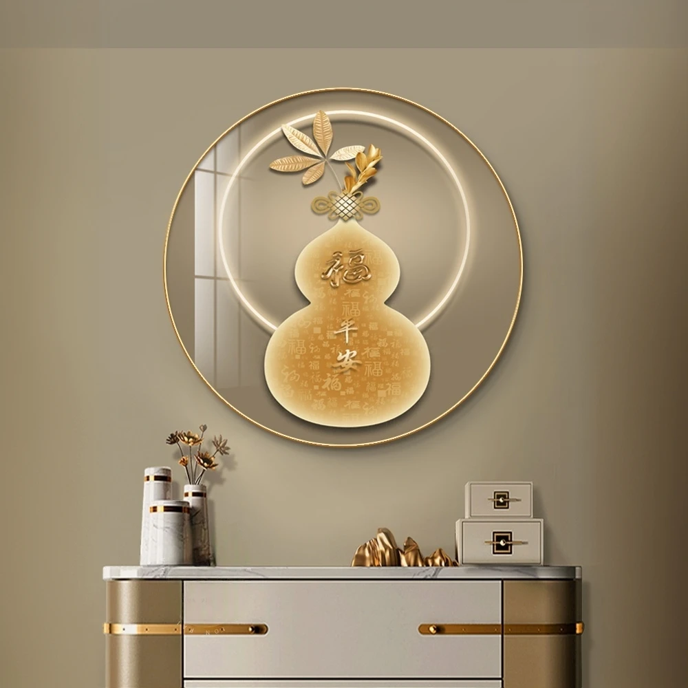 百福图圆形装饰画福字葫芦新中式走廊过道茶室入户正对门晶瓷挂画
