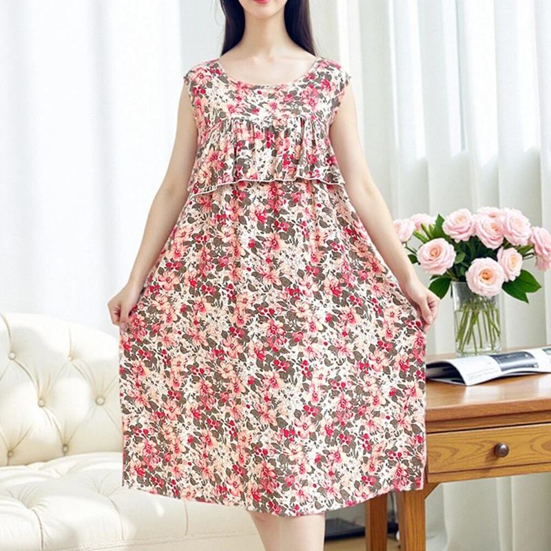 【无袖防凸点大版型】棉绸睡裙女新款连衣裙薄款大码妈妈可外穿Y113