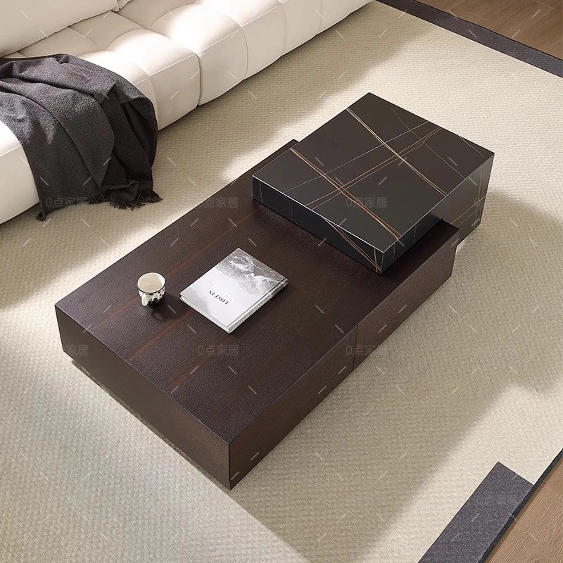 广东佛山造意式极简岩板茶几现代简约小户型抽屉茶台方形意式茶桌