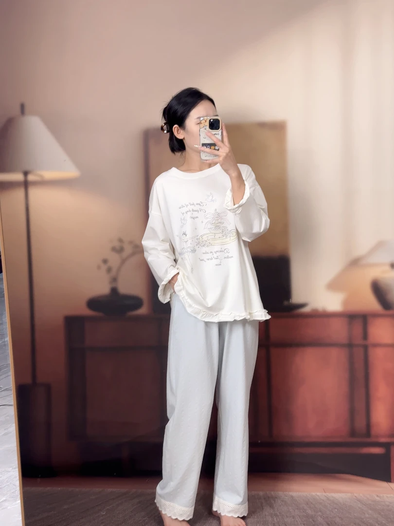 2025睡衣女秋新款长袖韩系甜美卡通减龄显白套头可外穿家居服套装
