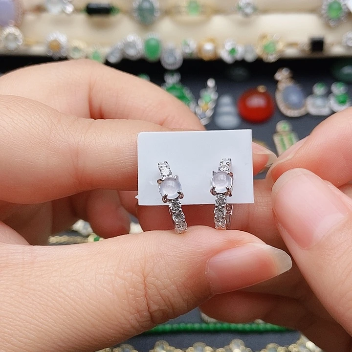 翡翠戒指银S925镶嵌耳扣白冰