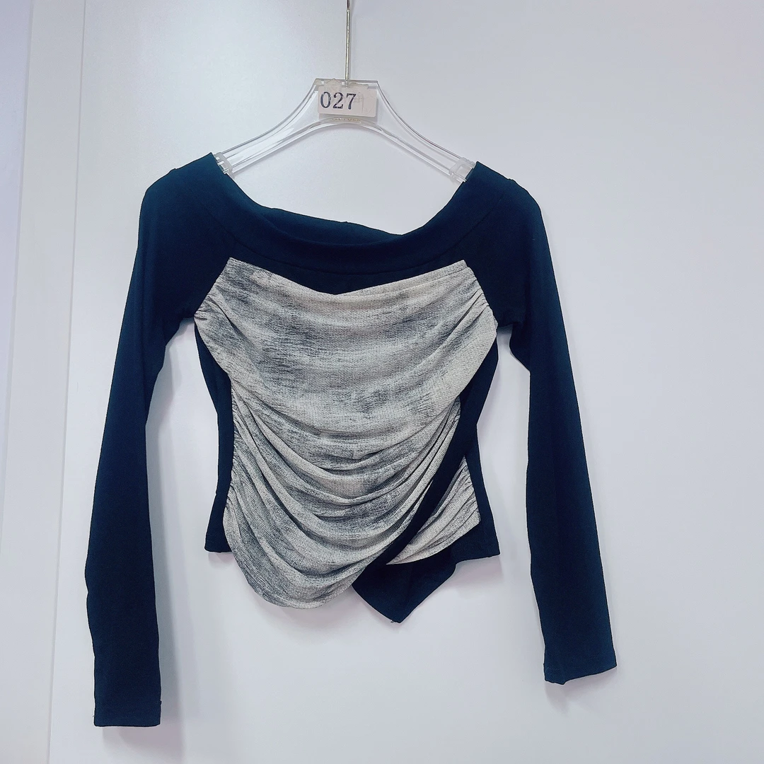 【小依专享】C3F2010X百搭黑色衬衣女-2010假两件上衣长袖拼接