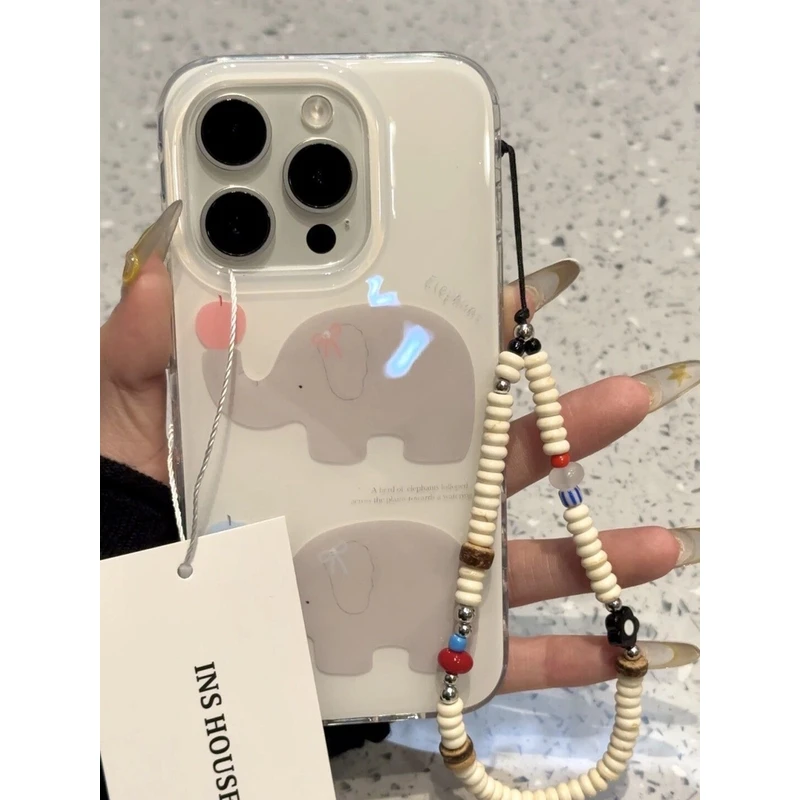 彩绘粉蓝苹果两大象适用iPhone16苹果15promax手机壳iPhone13趣味