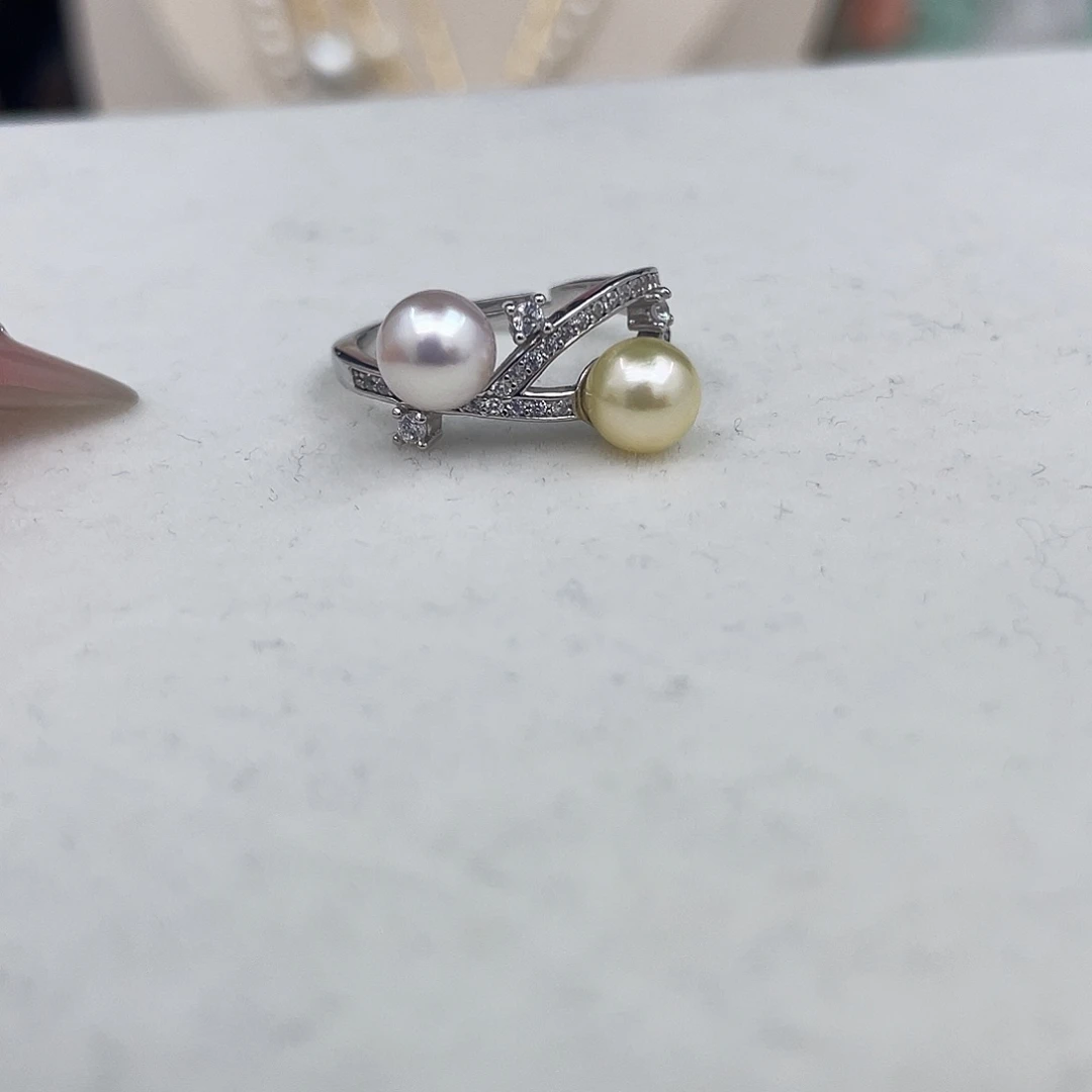 戒指海水珍珠银S925镶嵌