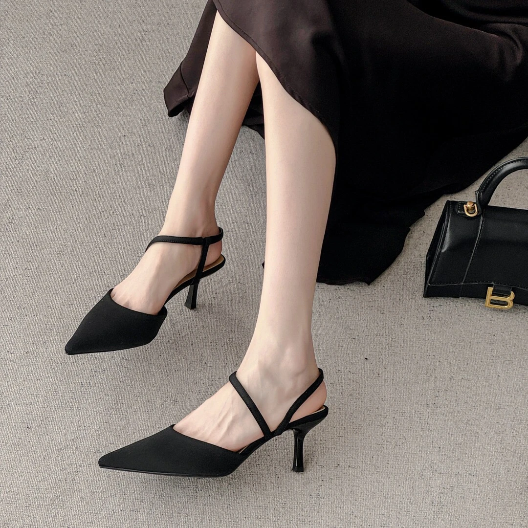 【小贝家】一代6cm尖头细跟豹纹凉鞋夏季细跟后空单鞋高跟鞋2076