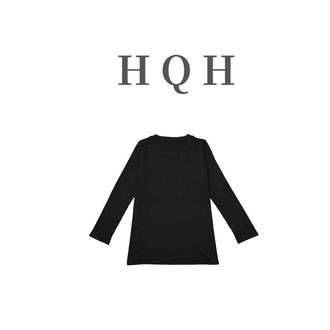 黑色款韩系慵懒风气质高级感纯色时尚宽松百搭显瘦V领上衣19#