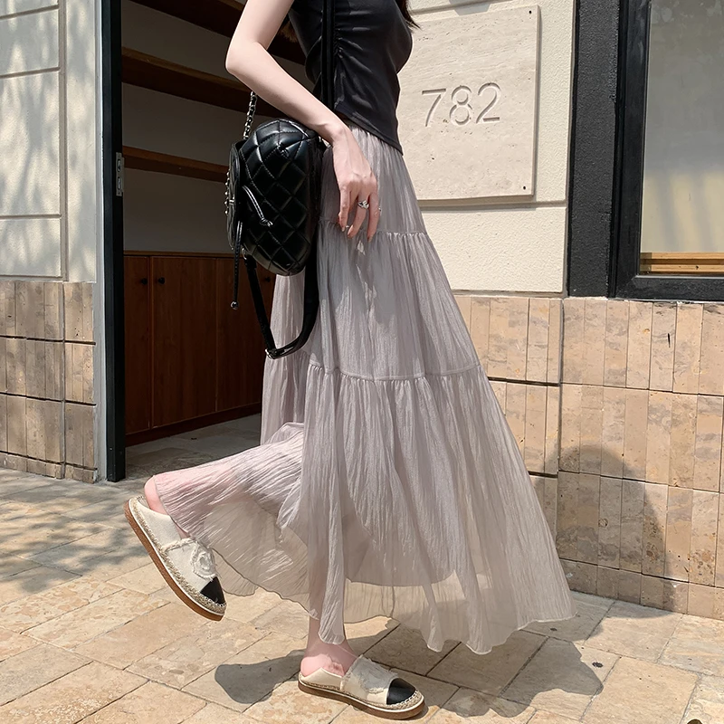 白色百褶牛仔裙短裙半身裙爆款仙气飘飘微皱肌理感A字裙半裙裙女