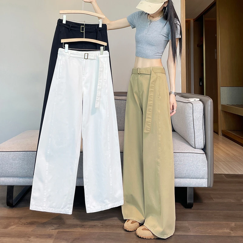 卡其色直筒弯刀裤女2025新款秋季高腰显瘦宽松垂感复古香蕉阔腿裤