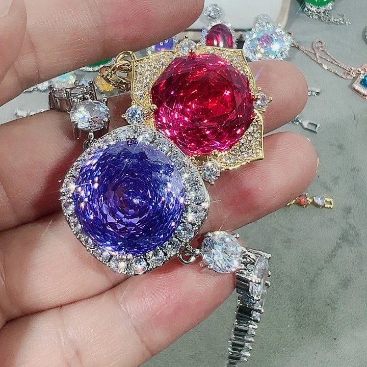 钨金无袁****站红宝篮宝满钻镶嵌大宝贝玫红色
