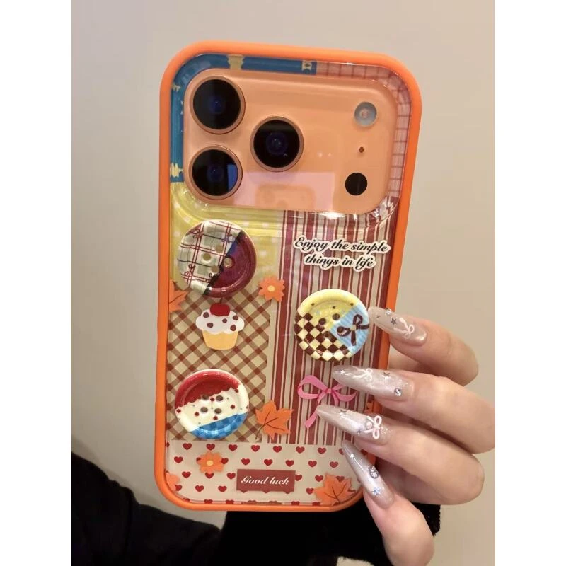 个性创意撞色拼接彩色纽扣适用iphone17prom苹果16手机壳15新款13