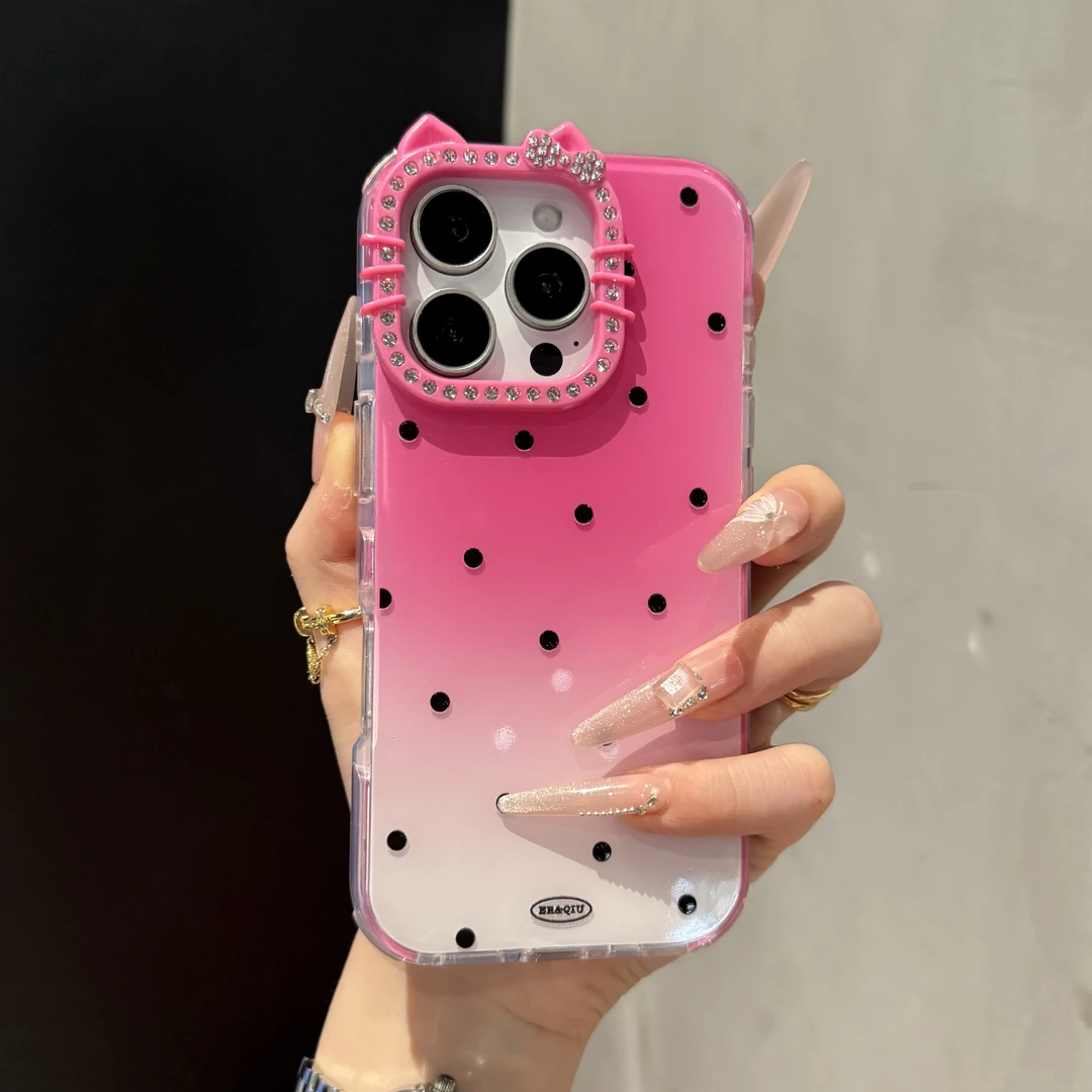 ins风满屏波点kitty猫镜头适用iPhone16手机壳15promax简约14/13