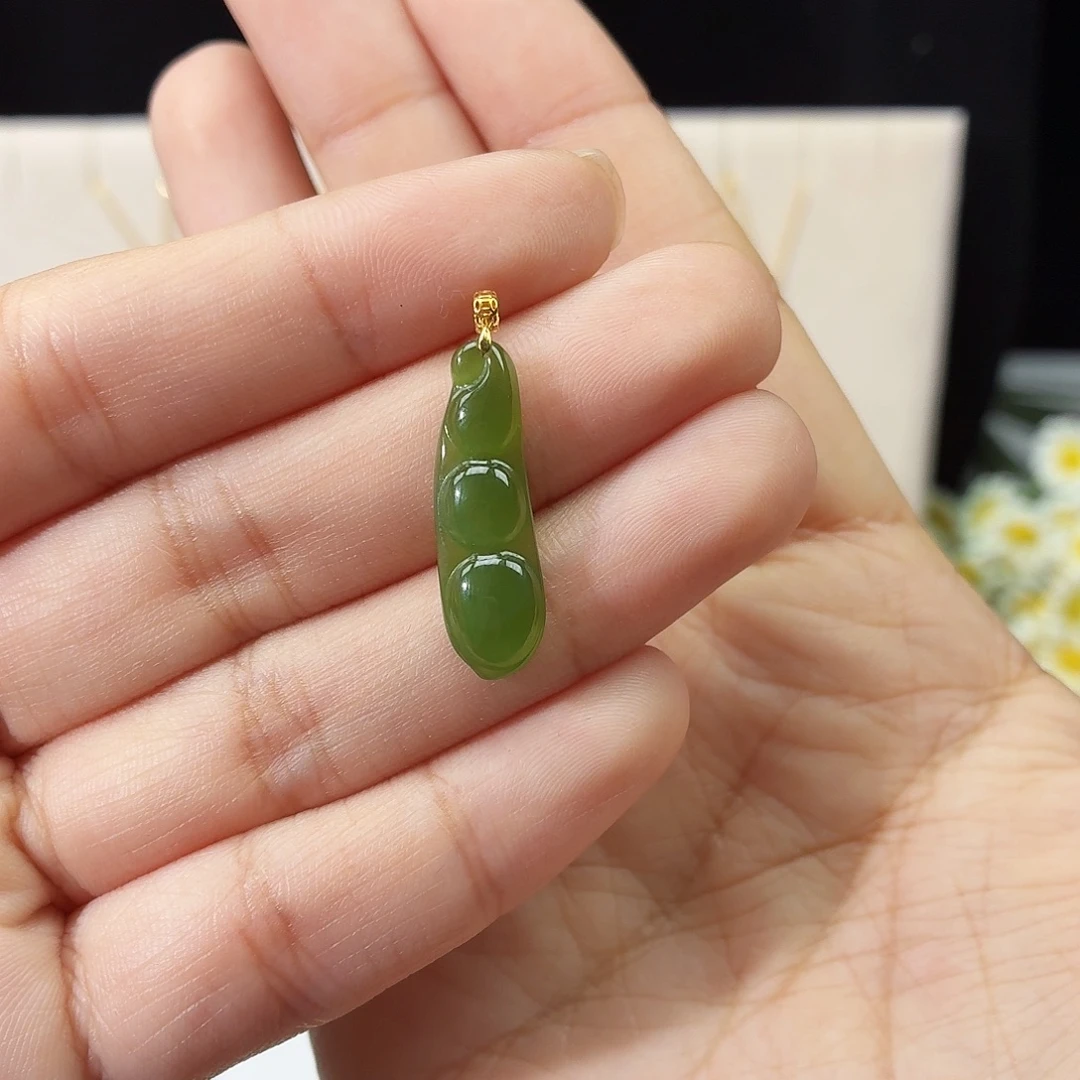 和田玉（碧玉）18K金镶嵌吊坠(赠链)