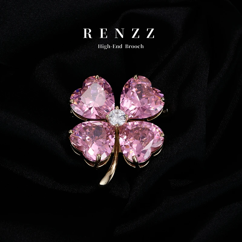 2863 【幸运草】粉色（大版）设计款大衣送礼胸针