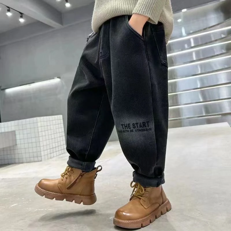 童装男童加绒牛仔裤2025新款秋冬儿童裤子中小童长裤男孩休闲裤潮