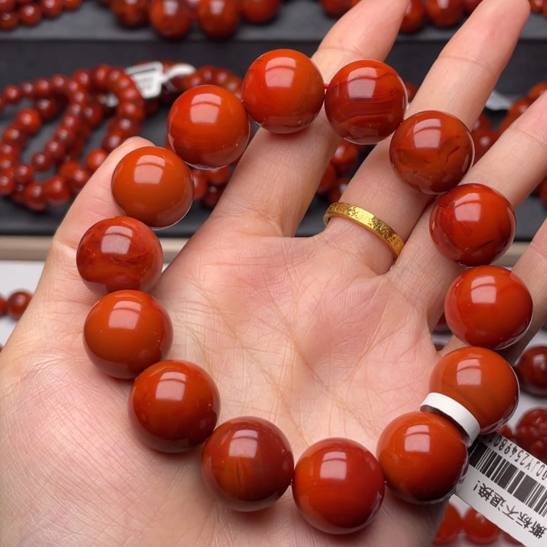 南红玛瑙未镶嵌手链17mm高品瓦西满肉柿子双色手串
