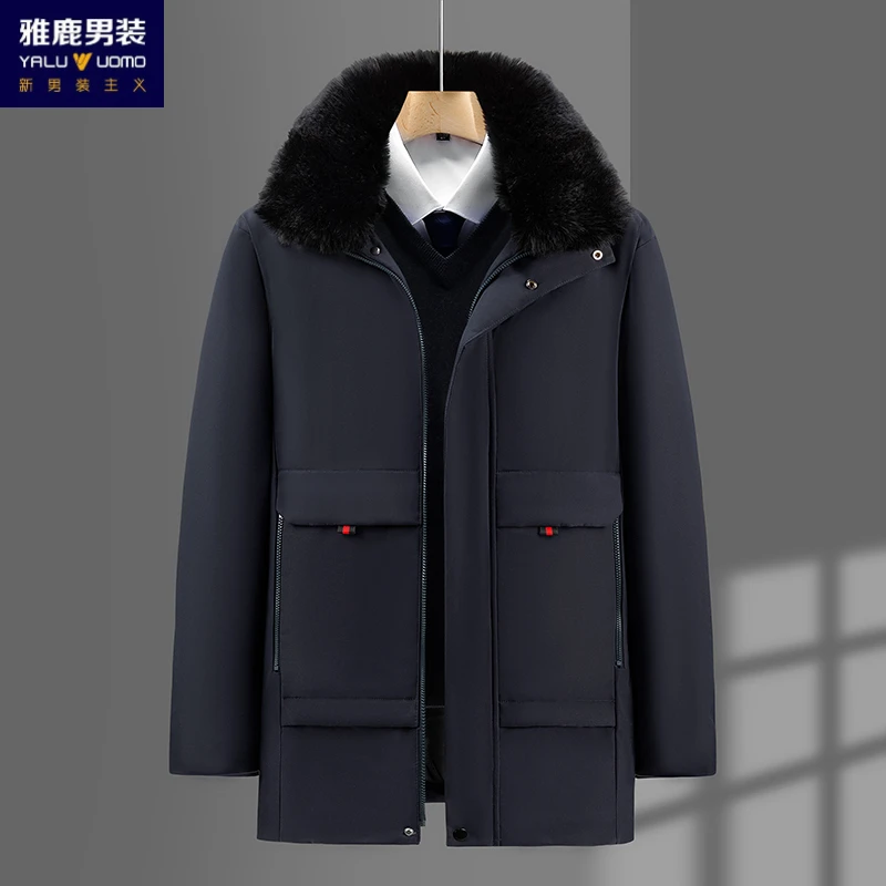 雅鹿男装冬季中长款加厚保暖中老年爸爸冬装棉衣男士休闲中年外套