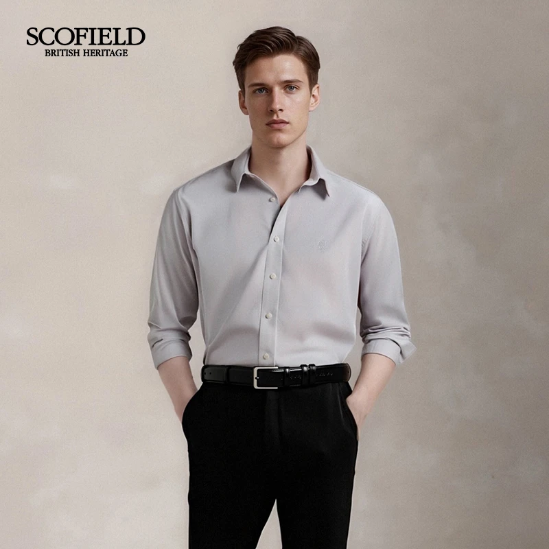 SCOFIELD男士25秋季新款商务通勤前胸精致狮子刺绣百搭长袖衬衫