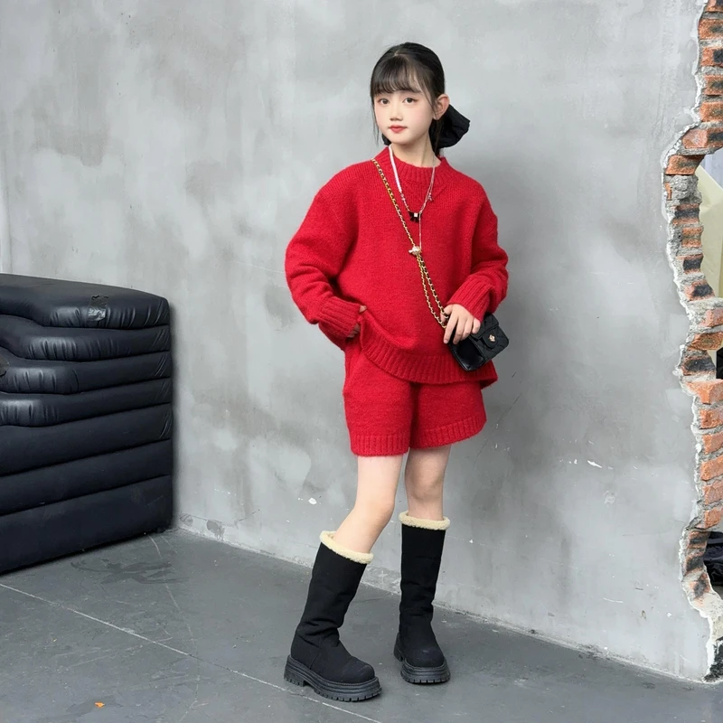 女童毛衣套装秋冬装儿童慵懒风针织衫两件套韩版洋气女大童拜年服
