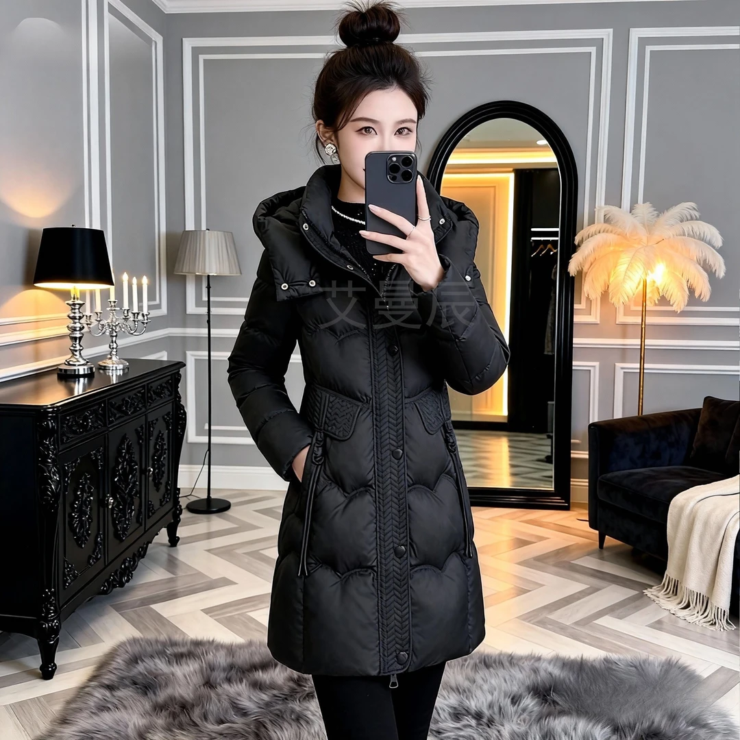 保暖女士显瘦棉服中长款加厚棉衣时尚修身韩版国风款