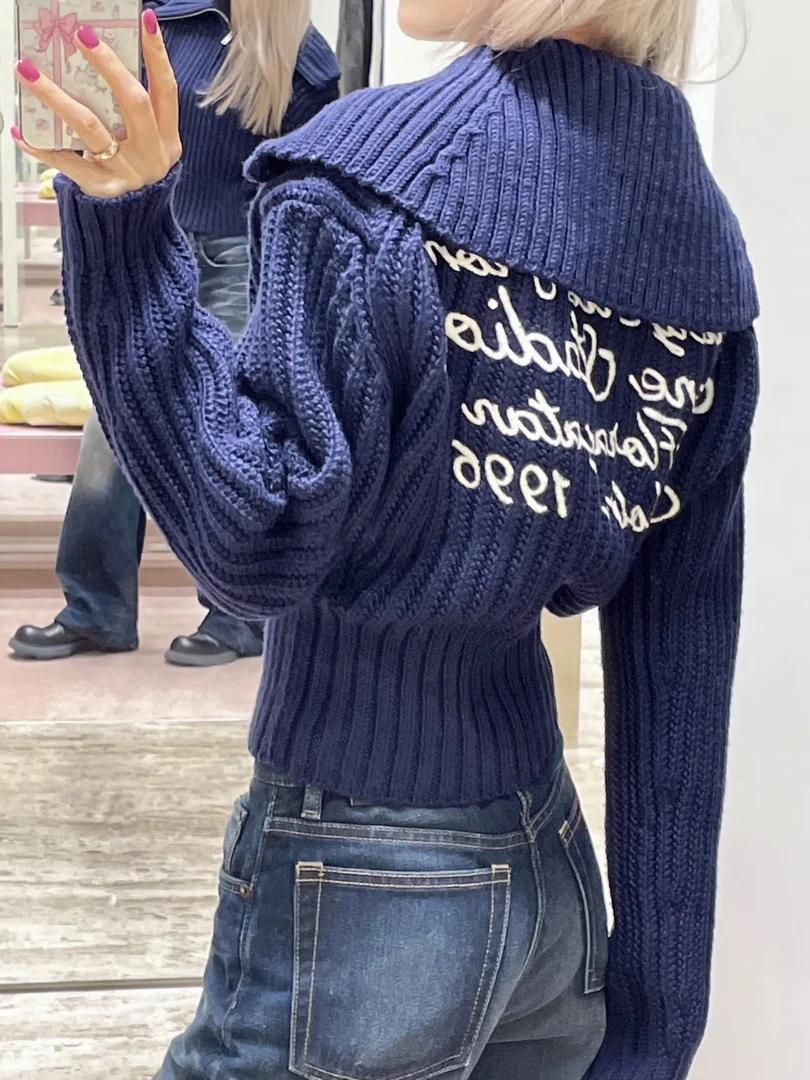 AC常规修身型针织翻领毛针织衫时尚上衣套头