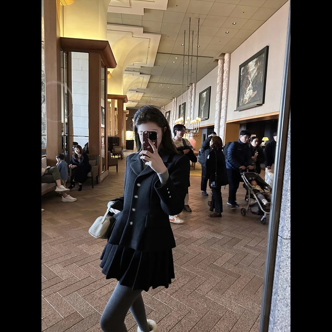 【两件套】【有里布】外套女冬套装百褶短裙套装QJ0230