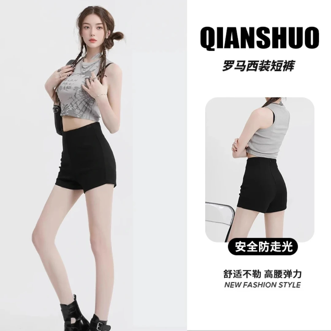 黑色短裤外穿女款2025新款高腰热裤夏天a字版裤子夏季