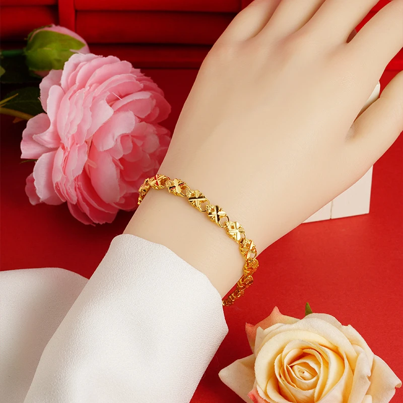 合金手链 正品【久戴不掉色】四叶草爱心手链轻奢质感时尚百搭