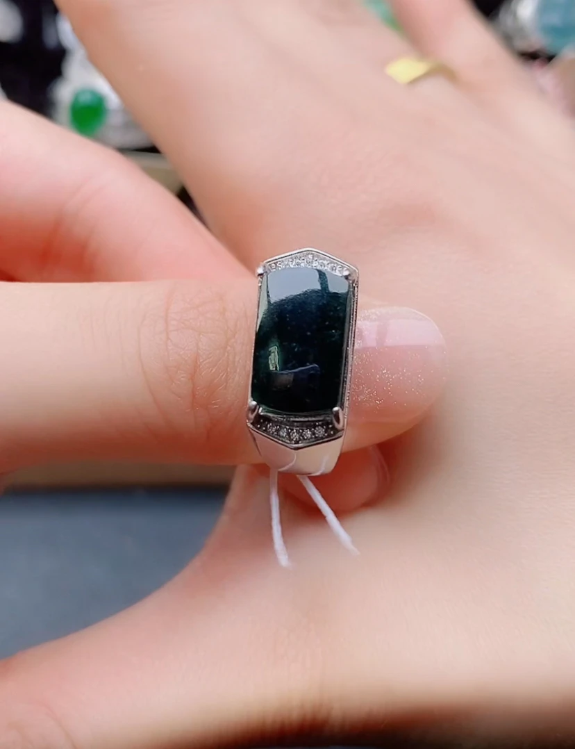 天然翡翠戒指s925银男戒