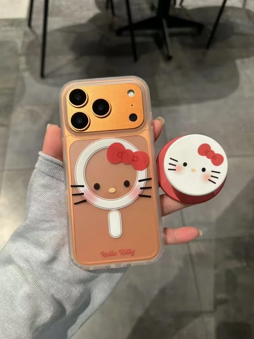 可爱磨砂透白kt猫表情磁吸适用iPhone17pro手机壳苹果16pro新款15