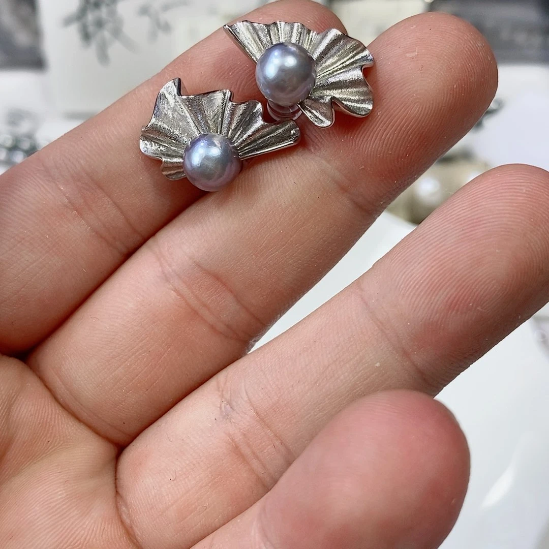 海水珍珠耳饰银S925镶嵌