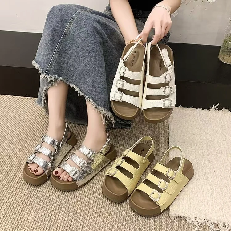 经典真皮时尚凉鞋拖鞋女夏季外穿松糕厚底套趾凉鞋329-9