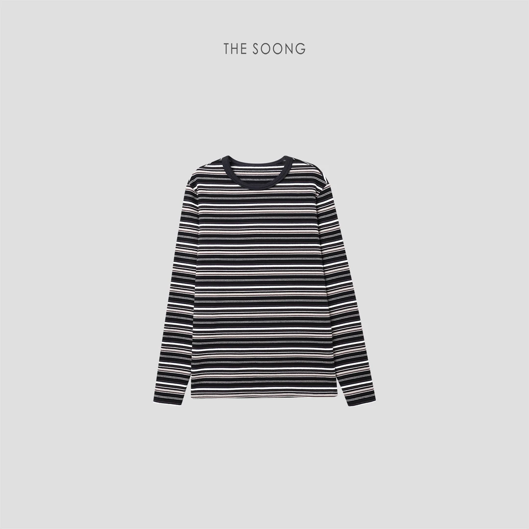 THESOONG|经典条纹磨毛加厚高密280G索罗娜双纱上衣打底BTX7495