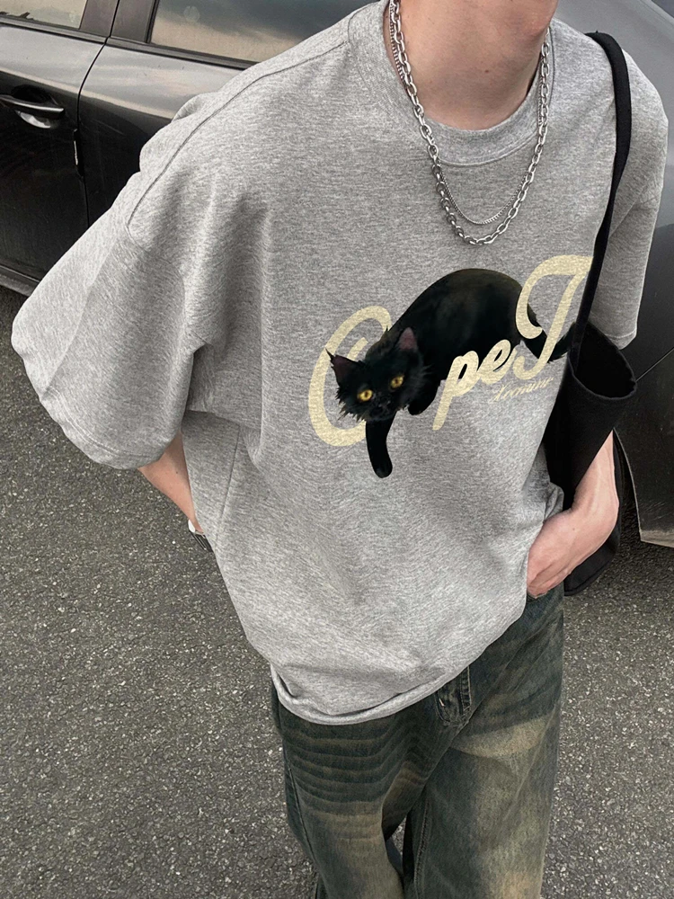 【重磅纯棉】2025夏季新款男短袖t恤百搭宽松休闲印花韩版半袖潮流