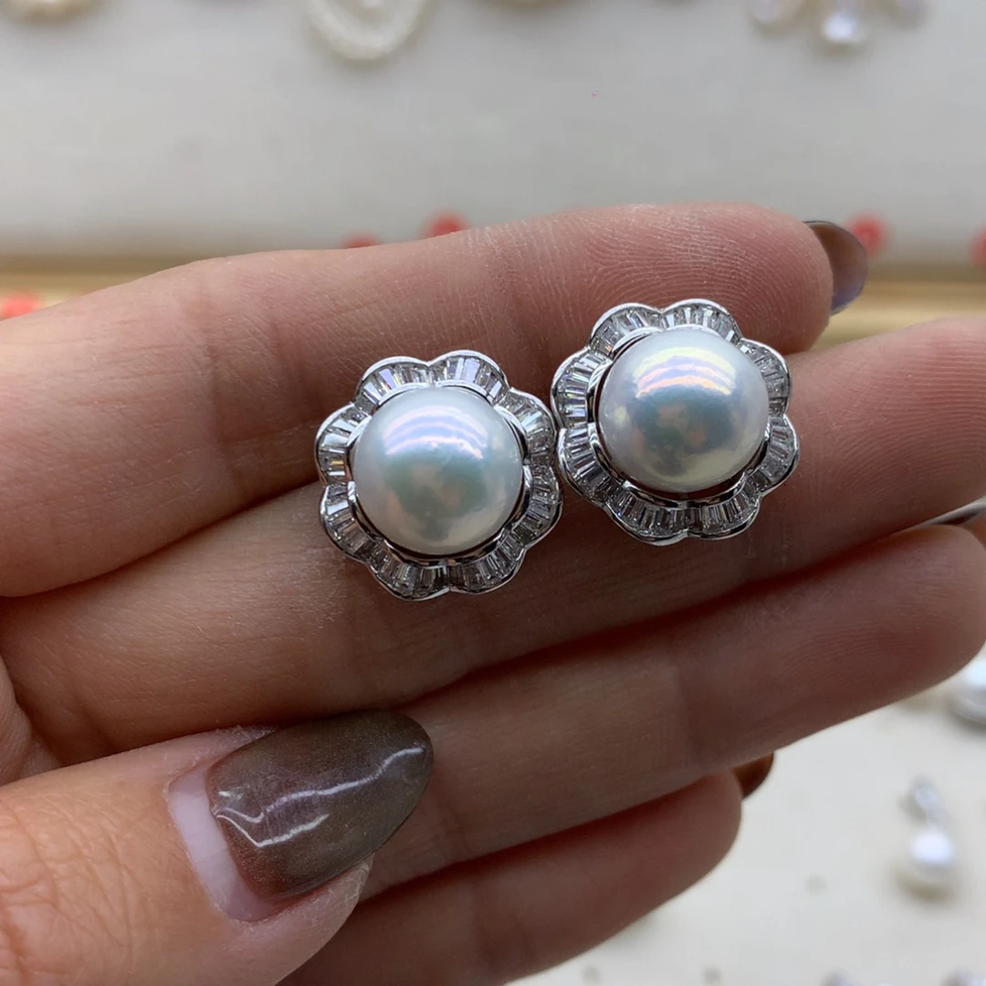 淡水珍珠耳饰银S925镶嵌喵*黑