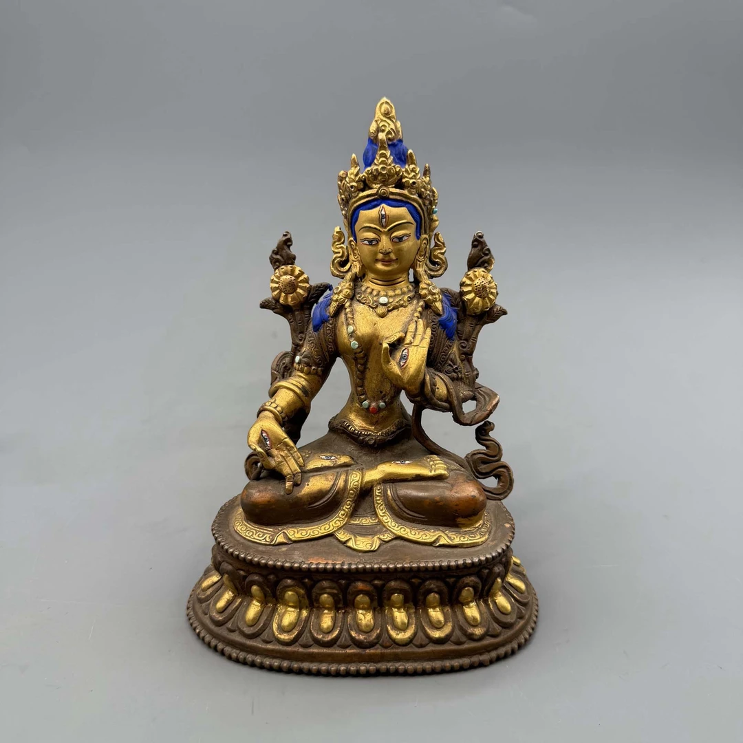 近现代 铜鎏金嵌 宝白度母造像22119